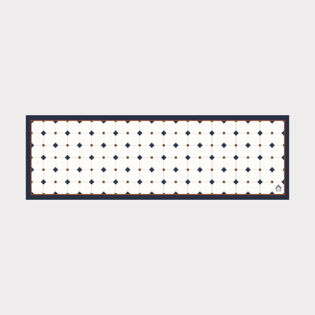 PVC Waterproof Table Runner - Navy Tiles