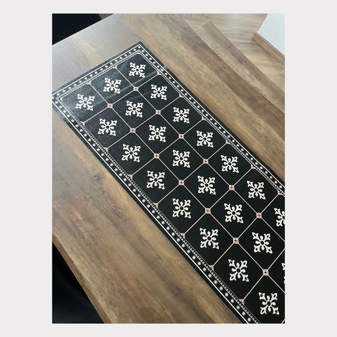 PVC Waterproof Table Runner - Black Peranakan