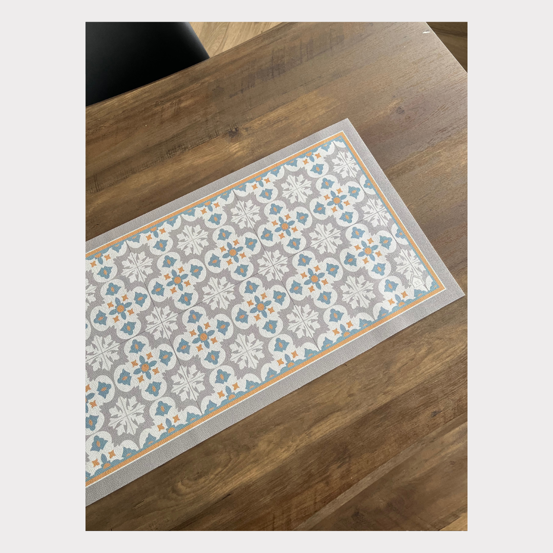 PVC Waterproof Table Runner - Grey Peranakan