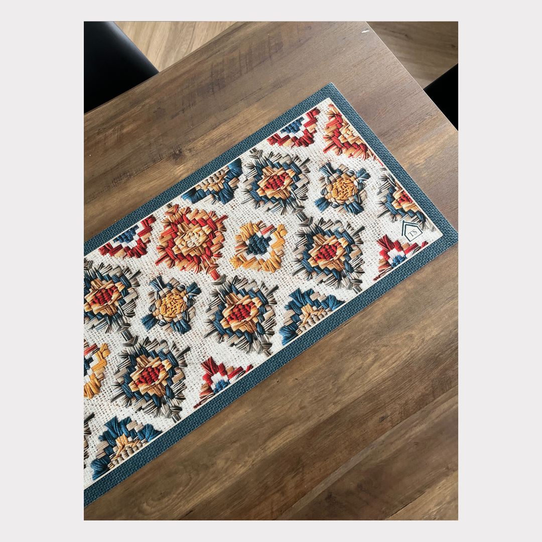 PVC Waterproof Table Runner - Rattan Blue